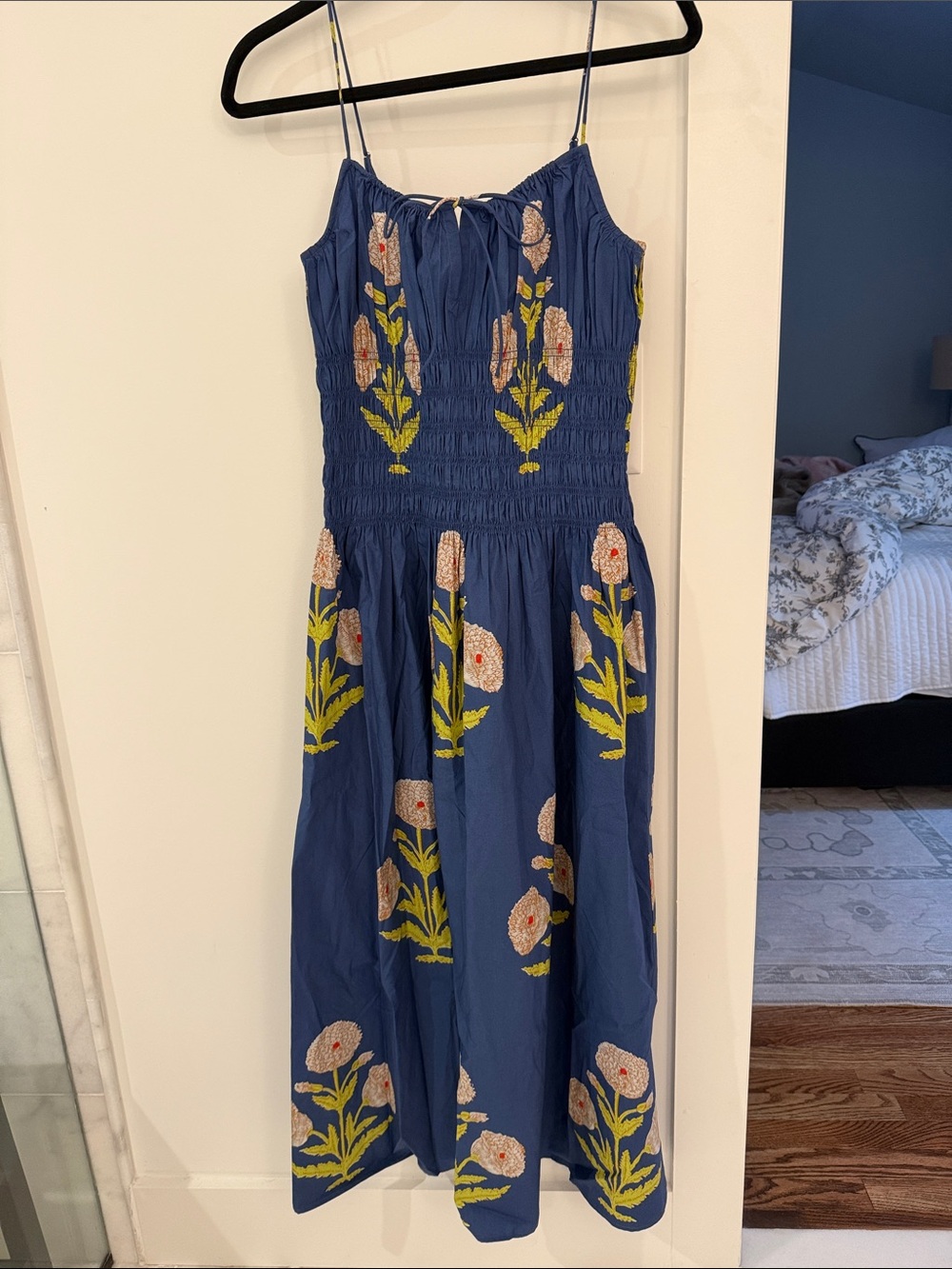 J. Crew Blue Floral Embroidered Midi Dress Size M